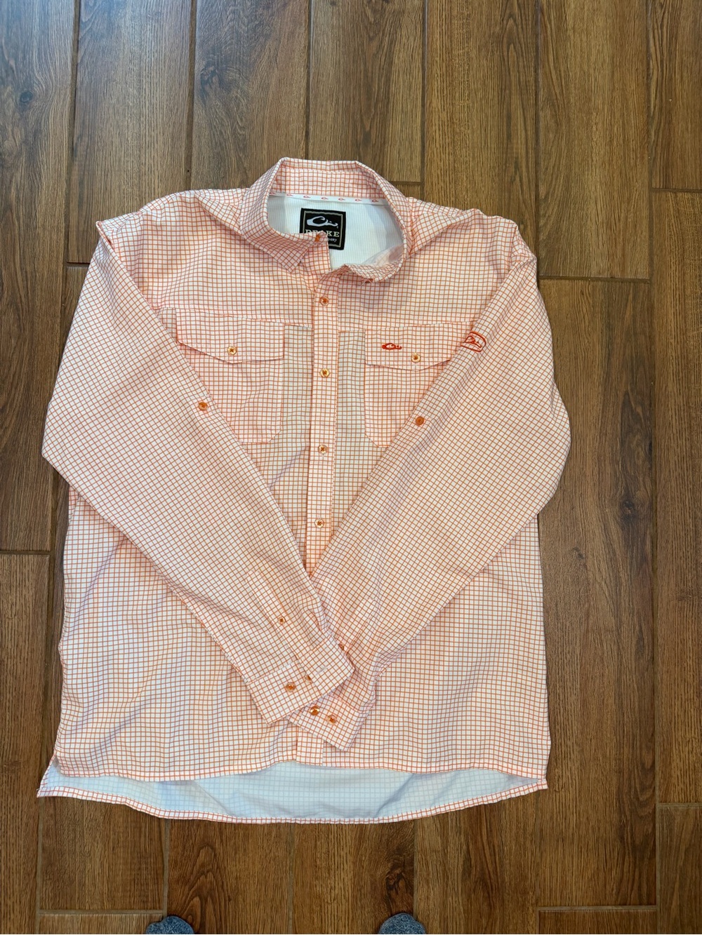 Drake Men's Light Orange Check Button-Down Shirt / men’s XL